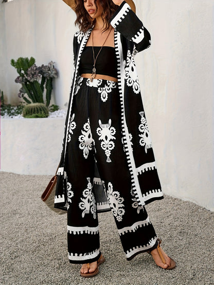 Women's Floral Print Kimono 2pcs Set