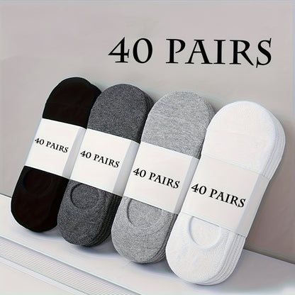 40 Pairs Men'S & Women'S Invisible Boat Socks - Breathable, Lightweight Running & Sports Socks with No-Show Design, Polyester Knit Fabric, Solid Colors (Gray, White, Black), Everyday Leisure Socks | Solid Color Socks | Lightw