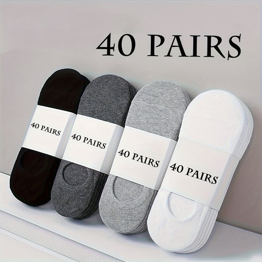 40 Pairs Men'S & Women'S Invisible Boat Socks - Breathable, Lightweight Running & Sports Socks with No-Show Design, Polyester Knit Fabric, Solid Colors (Gray, White, Black), Everyday Leisure Socks | Solid Color Socks | Lightw