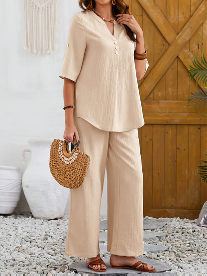 Women's V-Neck Casual Two-Piece Set