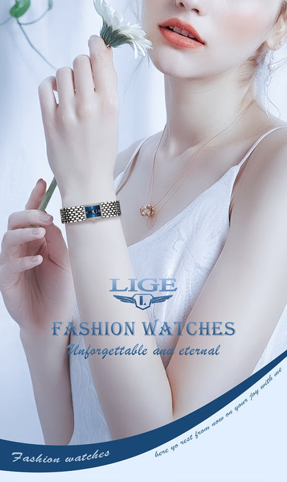 LIGE Women'S Luxury Quartz Watch - Stainless Steel Band, Blue Dial with Roman Numerals, Elegant Fashion Timepiece for Casual or Sporty Wear, Elegant Timepiece | Sleek Watch Design | Alloy Watch Case