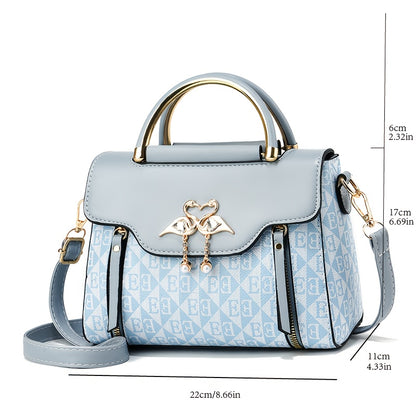 Elegant Pink Women's Handbag - Luxury Crossbody & Shoulder Bag with Golden-Tone Hardware, Magnetic Closure, and Stylish Bow Accent, Travel Crossbody Bag | Structured Design | Textured Surface
