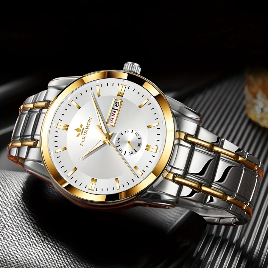 1 New Brand Men'S Luxury Automatic Quartz Watch with Stainless Steel Strap, Blue Dial, Date Display, and Luminous Hands - Waterproof, Stylish for Casual Attire, Perfect Gift for Holidays and Birthdays, Casual Wear Watch | Ele
