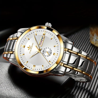 1 New Brand Men'S Luxury Automatic Quartz Watch with Stainless Steel Strap, Blue Dial, Date Display, and Luminous Hands - Waterproof, Stylish for Casual Attire, Perfect Gift for Holidays and Birthdays, Casual Wear Watch | Ele