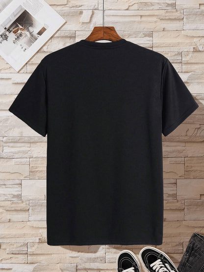 Men'S V-Neck Short Sleeve T-Shirt - Lightweight & Breathable, Casual Fit, Solid Black, Perfect for Summer, High-Quality Knit Fabric, Everyday Tshirt | Casual Style | Comfortable Fit