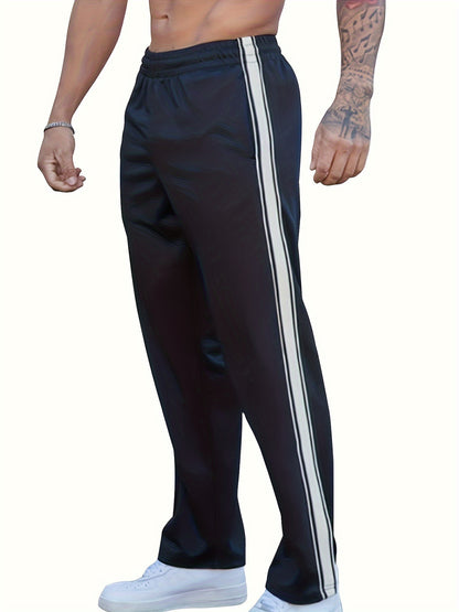 Men's Casual Athletic Joggers - Striped, Breathable Polyester Blend with Pockets for Running & Fitness, Perfect for Spring/Fall