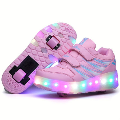 New Trendy Breathable Two-Wheeled Roller Shoes with LED Lights for Boys And Girls, Suitable for Outdoor Sports And Skating.