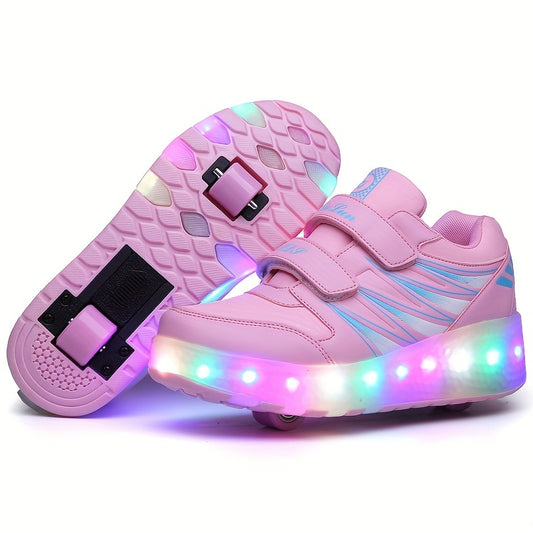 New Trendy Breathable Two-Wheeled Roller Shoes with LED Lights for Boys And Girls, Suitable for Outdoor Sports And Skating.