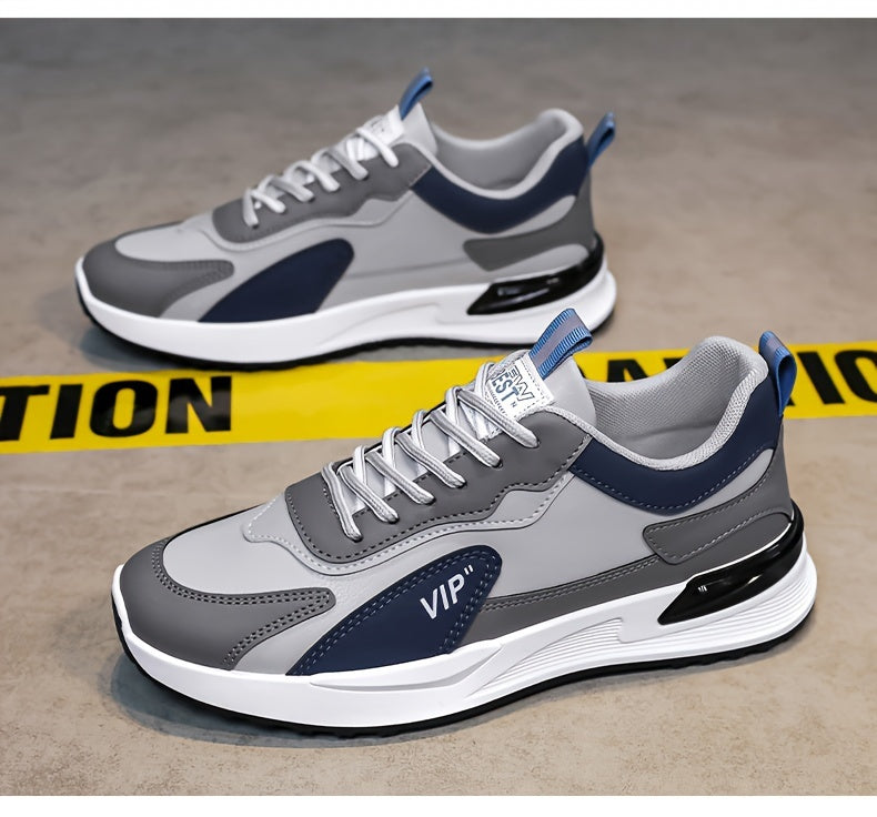 Men'S Casual Sneakers - Low Top, Lace-Up, All-Season Athletic Shoes with "VIP" Patch, White & Gray, Stylish Running & Hiking Boots, Casual Footwear | Modern Casual Sneakers | Durable Footwear