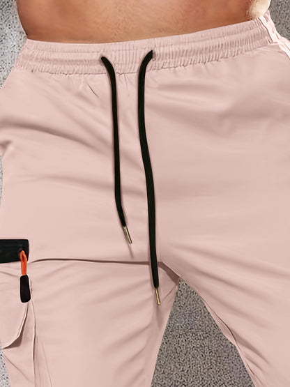 1pc Men'S Fashion Casual Cargo Pants, Solid Color Polyester Non-Stretch Fabric, All-Season Regular Fit with Multiple Pockets, Woven Straight-Leg Trousers for Sports and Leisure