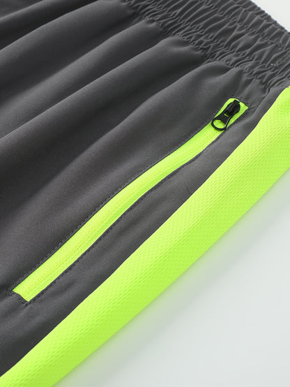 Men's Two-Tone Spliced Jacket and Pants Set in Fluorescent Green with 'Sports' Letter Print, Eye-Catching Fashion Design, Comfortable Soft Fabric, Essential Outfit for Home or Outdoor Wear TZ8030