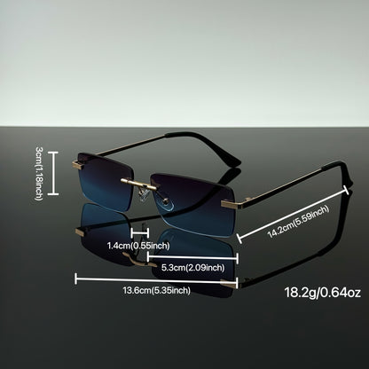 1 Pair of Men'S Metal Rectangular Rimless Glasses - Stylish Black Stainless Steel Frame with Blue-Tinted Lenses for Casual Streetwear, Parties & Gathering
