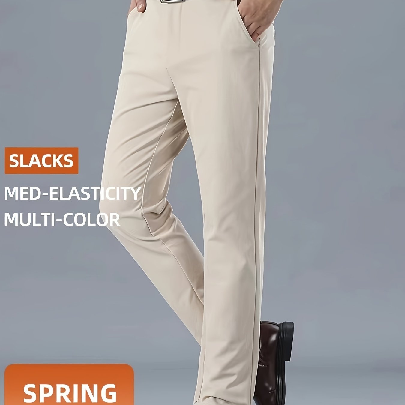Men's Casual Solid Color Dress Pants - Polyester Blend, Woven, Regular Fit, All-Season Comfort, Adult Suit Pants
