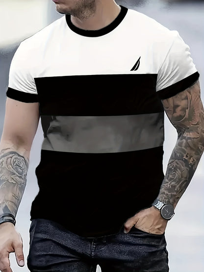 Men'S Stylish Casual T-Shirt - 100% Polyester, Crew Neck Short Sleeve, Machine Washable, Comfortable All-Season Wear | Smooth Texture Fabric