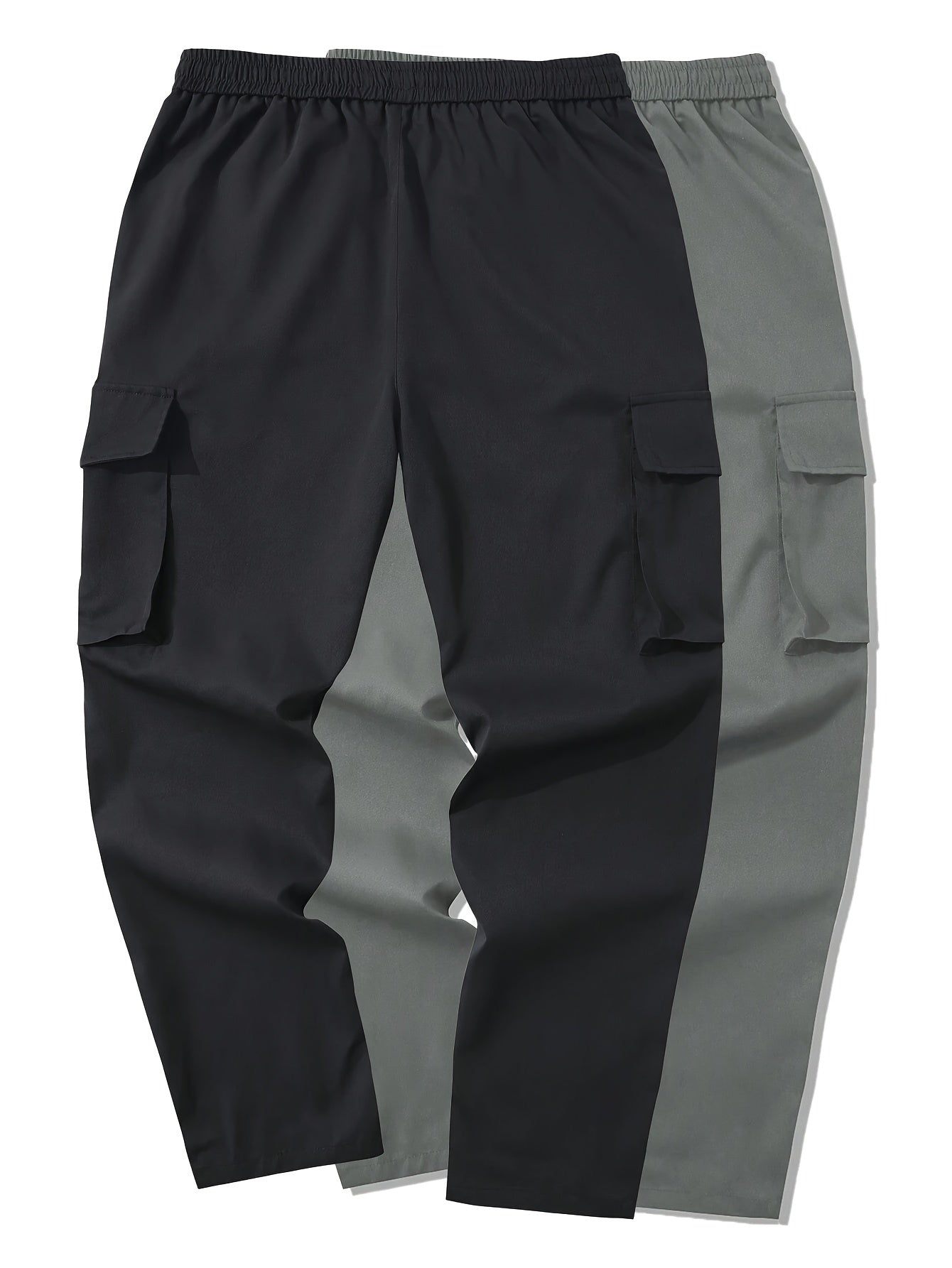 2pcs Men's Cargo Pants, Black & Gray with Drawstring Waist and Multiple Pockets, Durable Polyester, Ideal for Outdoor Activities and Casual Wear, Casual Wear Pants | Multiple Pocket Design | Durable Fabric Pants