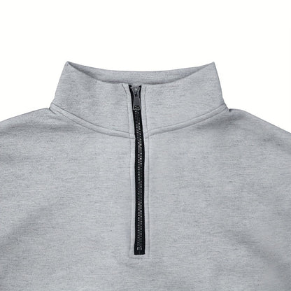 Versatile Ensemble, Men's Casual 2pcs Set: Heavyweight Zip-Up High Neck Sweatshirt & Pocketed Work Pants - Solid Color, Plush Fabric for Fall/Winter