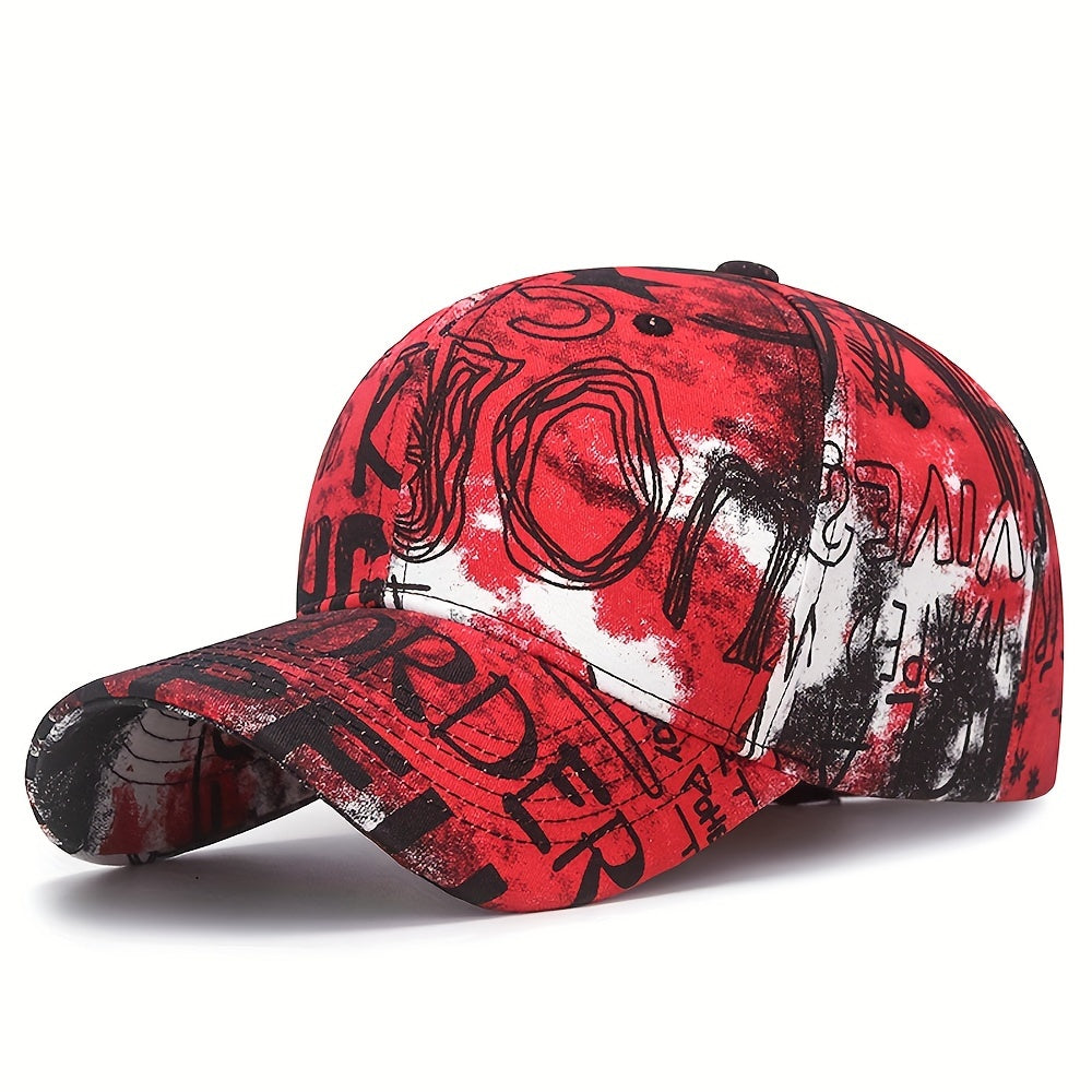 1pc Graffiti Flower Cloth Baseball Cap, Street Trendy Painted Sun Hat