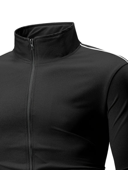 Men's Casual Sportswear Set: Spring/Autumn Stand Collar Jacket, Drawstring Elastic Waist Pants Two-Piece Set with Fashion Print, Men's Top and Bottom Outfit for Running Loungewear, Zipper Pocket Design