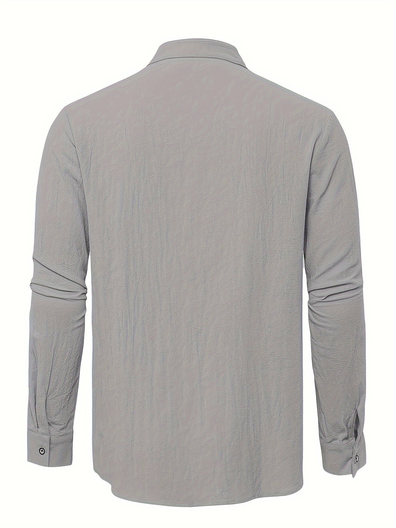 Classic Design Men's Solid Color Stand Collar Long Sleeve Button Up Top Shirt, Pure Cotton Spring And Autumn Fashion Cotton Tops For Daily And Casual Outerwear
