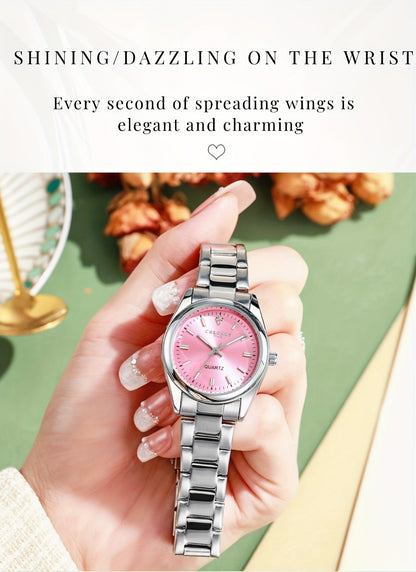 CHRONOS Women'S Quartz Watch - Elegant Stainless Steel Strap, Luminous, Round Dial, Business Casual Style, Perfect for Commuting and Casual Attire, Date Display, Pointer Display, Zinc Alloy Case, Button Battery Powered, Timer