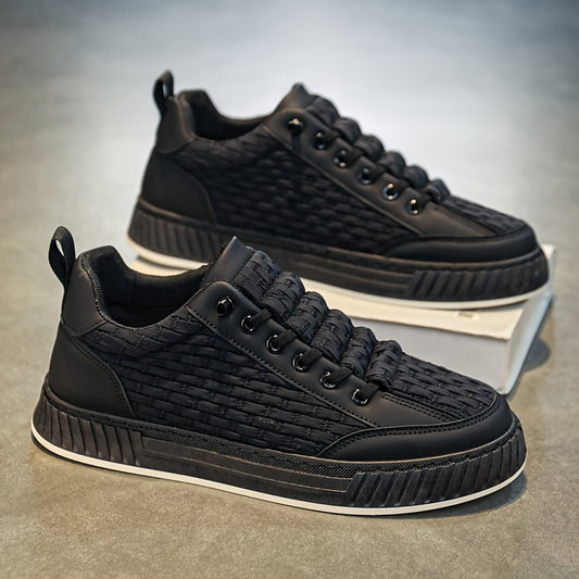 [Urban Appeal] Trendy Solid Color Low Top Sneakers, All-Season Lace-Up Casual Shoes with Faux Upper, Fabric Inner, Rubber Sole, and Comfortable Cloth Insole, Versatile Trainers | Modern Sneakers | Durable Rubber Sole