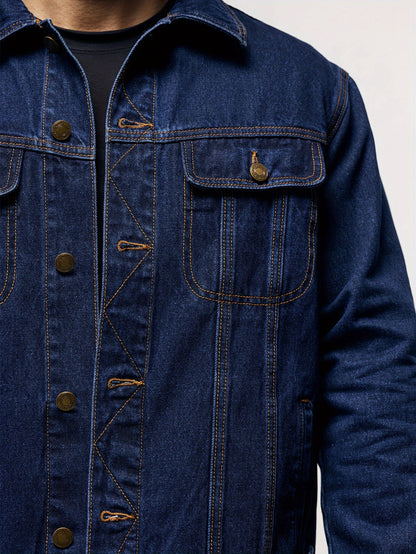 Men's Stylish Denim Jacket - Casual Long Sleeve with Flap Pockets, Machine Washable