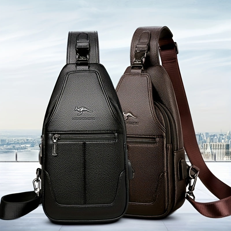 New Men'S Chest Bag 2024 Genuine Faux Leather Texture Crossbody Bag Casual Shoulder Bag Men'S Large Capacity Backpack Trendy