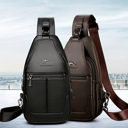 New Men'S Chest Bag 2024 Genuine Faux Leather Texture Crossbody Bag Casual Shoulder Bag Men'S Large Capacity Backpack Trendy
