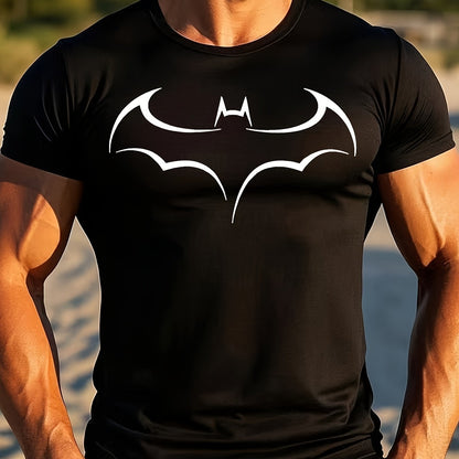 Minimalist High-End Bat Pattern Print Short-Sleeve Summer Fashion Casual Black And White Textured Men'S T-Shirt.