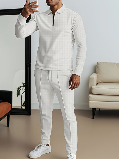 2025 collar half zipper long sleeved two-piece set, collar zipper allows for free breathing, casual pants to wear, knitted fabric is softer, multi color and multi style, Men's solid color is simple and not simple.