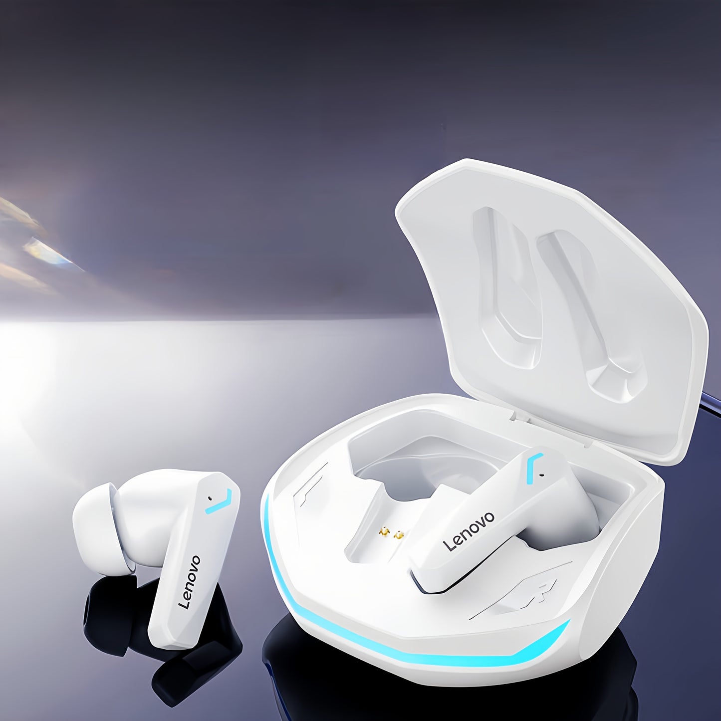 [Office Ready] Lenovo ThinkPlus GM2 PRO Wireless Earbuds - HiFi Sound, Tri-Band Analysis, Intelligent Noise Reduction, HD Calls, 350mAh Rechargeable Battery, USB Type-C Charging, Sleek Black Design with Blue Accents, Portable