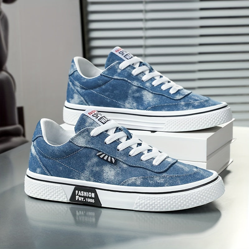 Men's All-Season Sneakers - Lace-Up Low-Top Shoes with Non-Slip PVC Sole, Breathable Fabric Upper - Cushioned Insole for Gym, Running, Everyday - Classic Round Toe - All-Season Casual Shoes for Men, Gym Footwear, Modern Canva