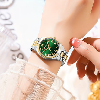 Fashionable Brand Of CURREN Ladies' Watches With A Casual And Simple Stainless Steel Strap, Featuring A Calendar And Quartz Movement.