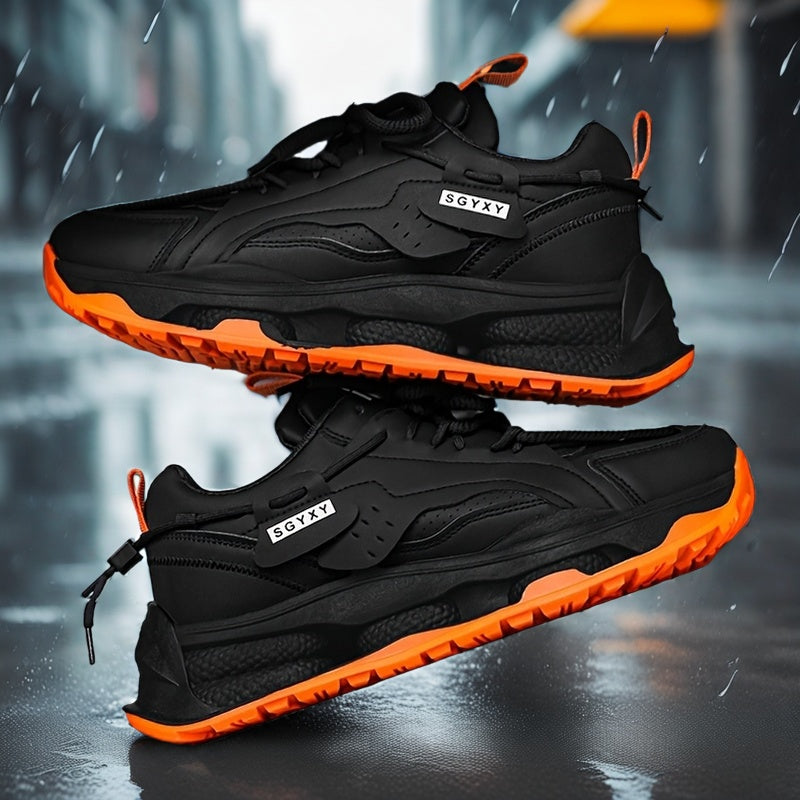 Men's Trendy Solid Colour Chunky Sneakers, Comfy Non Slip Durable Lace Up Soft Sole Shoes For Men's Outdoor Activities