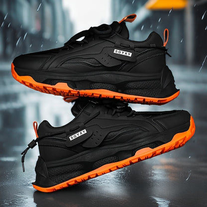 Men's Trendy Solid Colour Chunky Sneakers, Comfy Non Slip Durable Lace Up Soft Sole Shoes For Men's Outdoor Activities