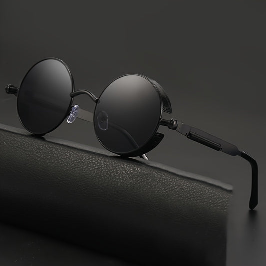 Retro Steampunk Y2K Style Round Metal Glasses with Mirrored Lenses, Color Block Design for Men and Women, Fashion Accessory | Fashionable Accessory | Metallic Frame Glasses