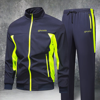 Men'S Casual Patchwork Athletic Suit Comfortable And Good Wear Coat And Long Pants Tracksuit