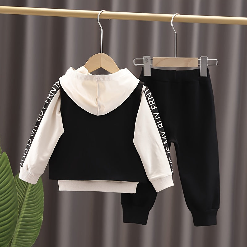 3pcs Boy's Letter Print Hoodie Outfits, Casual Hoodies Long Sleeve Pullover Hooded Sweatshirt & Pants & Vest Set, Ideal For Daily & Outdoor Wear