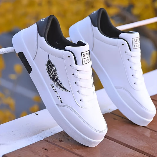 Men'S Lightweight Skateboard Sneakers, Retro Lace-Up Casual Sports Shoes, Comfortable Non-Slip Durable PU Upper Fabric Insole, Solid Color Design, Low Top Round Toe for Outdoor Activities, Casual Sports Shoes|Retro Laceup Des