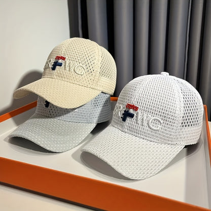 Breathable Mesh Baseball Cap Unisex Embroidered Letter Casual Style Polyester Hat Lightweight Solid Color Adjustable Sun Cap for Outdoor