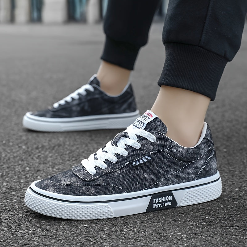 Men's All-Season Sneakers - Lace-Up Low-Top Shoes with Non-Slip PVC Sole, Breathable Fabric Upper - Cushioned Insole for Gym, Running, Everyday - Classic Round Toe - All-Season Casual Shoes for Men, Gym Footwear, Modern Canva