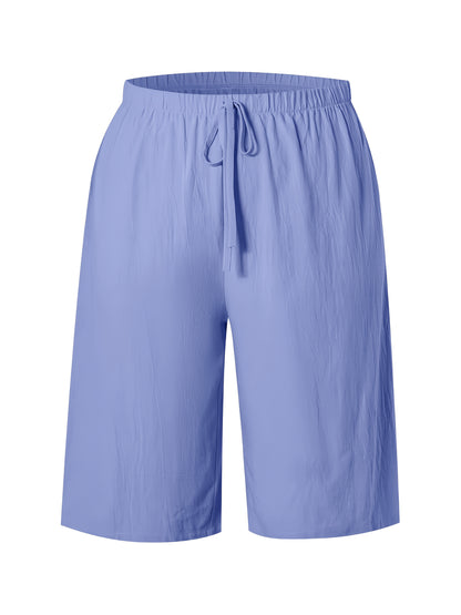 Women's Casual Solid Color Shorts with Faux Drawstring, Polyester, Machine Washable - All Seasons, Beach Pants, Leisure Style, ALL/Global/All