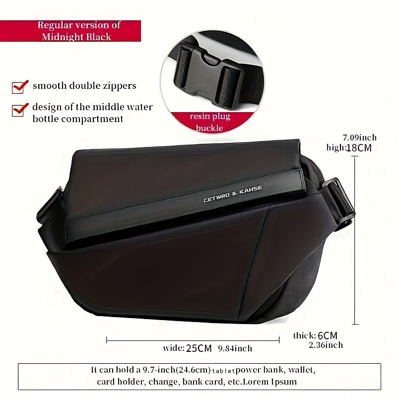 Men'S Sleek Black Crossbody Bag - Durable Oxford Material, Zippered Chest Bag with Adjustable Strap, Ideal for Commuting & Cycling, Trendy Shoulder Bag for Men, Cycling Bag|Trendy Shoulder Bag|Functional Design, Small Crossbo