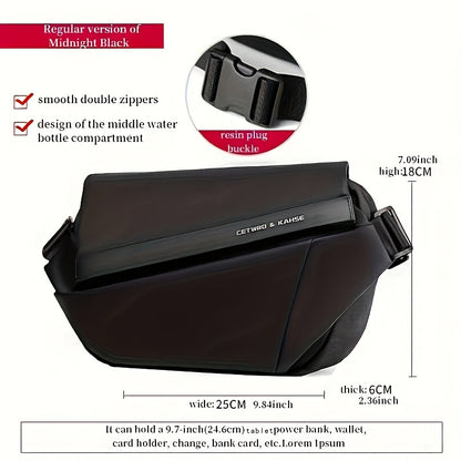 Men'S Sleek Black Crossbody Bag - Durable Oxford Material, Zippered Chest Bag with Adjustable Strap, Ideal for Commuting & Cycling, Trendy Shoulder Bag for Men, Cycling Bag|Trendy Shoulder Bag|Functional Design, Small Crossbo