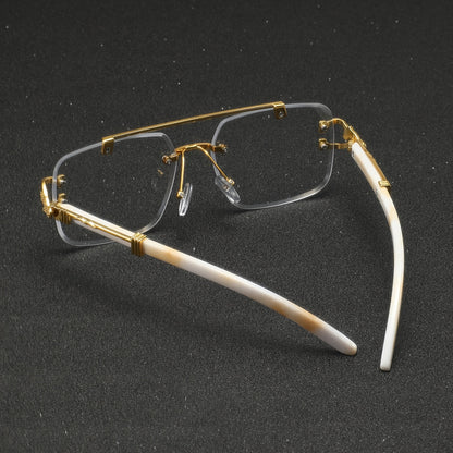 One Pair of Men's Metal Square Frameless Double Bar Vintage High-Quality Exquisite Lightweight Fashion Glasses Suitable for Daily Wear