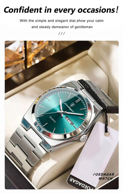 POEDAGAR New Men's Stainless Steel Quartz Wristwatch, Luminous Calendar Men's Watch, Ideal Choice For Gifts