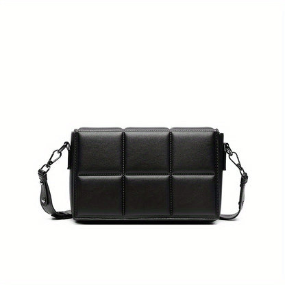 caivektine Men's Stylish Black Crossbody Bag - Adjustable Strap, Quilted Grid Design, Casual Business Shoulder Bag for Everyday Outings, Casual Business Bag | Sleek Modern Bag | Adjustable Strap Bag, Small Crossbody Bag