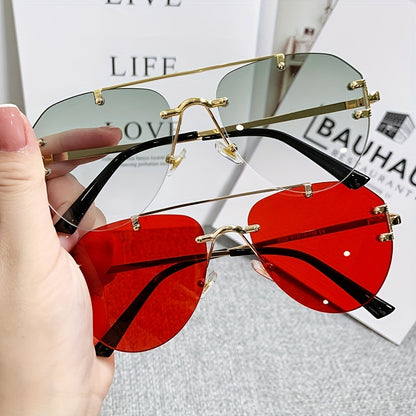 Unisex Classic Retro Double Bridge Glasses, Fashionable, No Frame, Metal Material, S Style, Ordinary Decorative for Men And Women, Casual Use