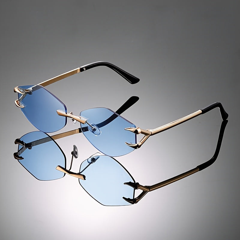 1pc Frameless Rhombus Polygonal Fashion Glasses - Retro Style Irregular Lens Design, Black & Golden Unisex Fashion Eyewear for Photography Props, Birthday Gifts, Valentine’s Day, Lunar New Year, Mardi Gras (132-138mm)
