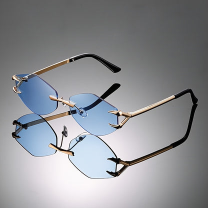 1pc Frameless Rhombus Polygonal Fashion Glasses - Retro Style Irregular Lens Design, Black & Golden Unisex Fashion Eyewear for Photography Props, Birthday Gifts, Valentine’s Day, Lunar New Year, Mardi Gras (132-138mm)